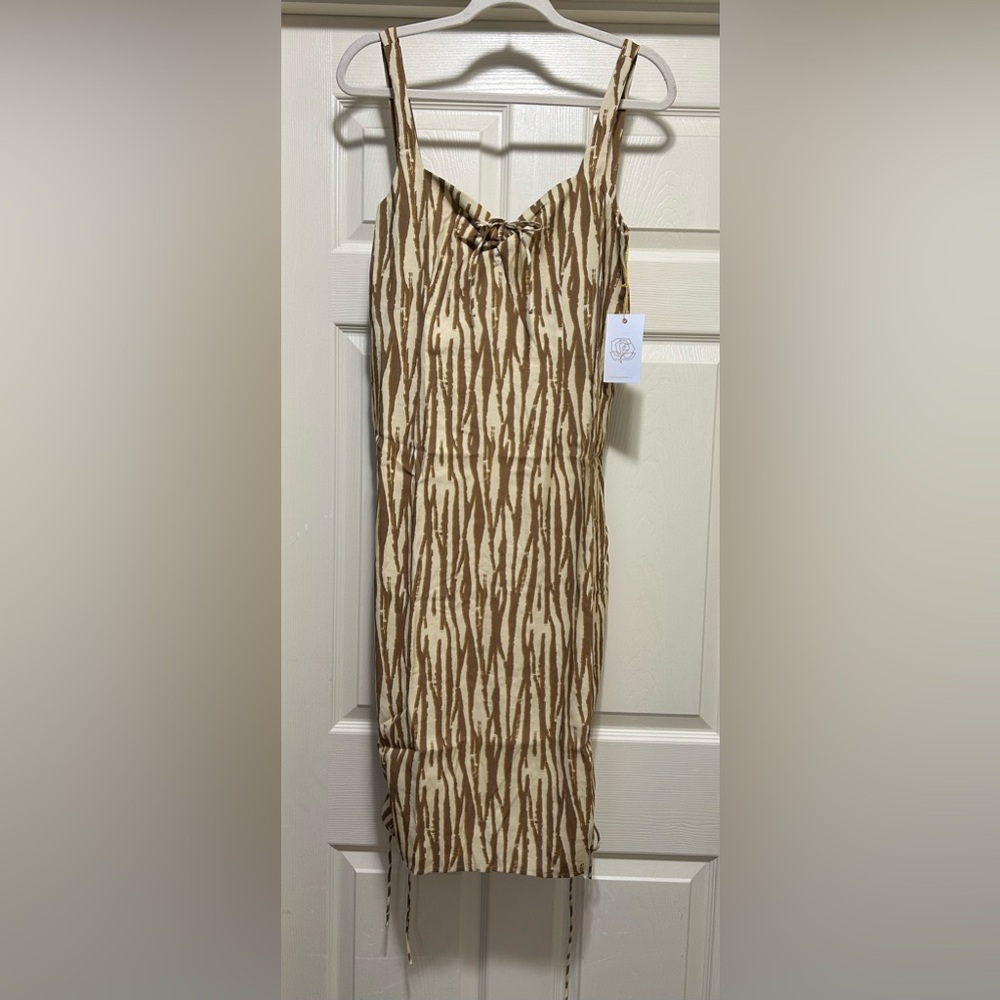 Backyard Roses Brown and Beige Zebra Print Lined Midi Dress Size Medium
